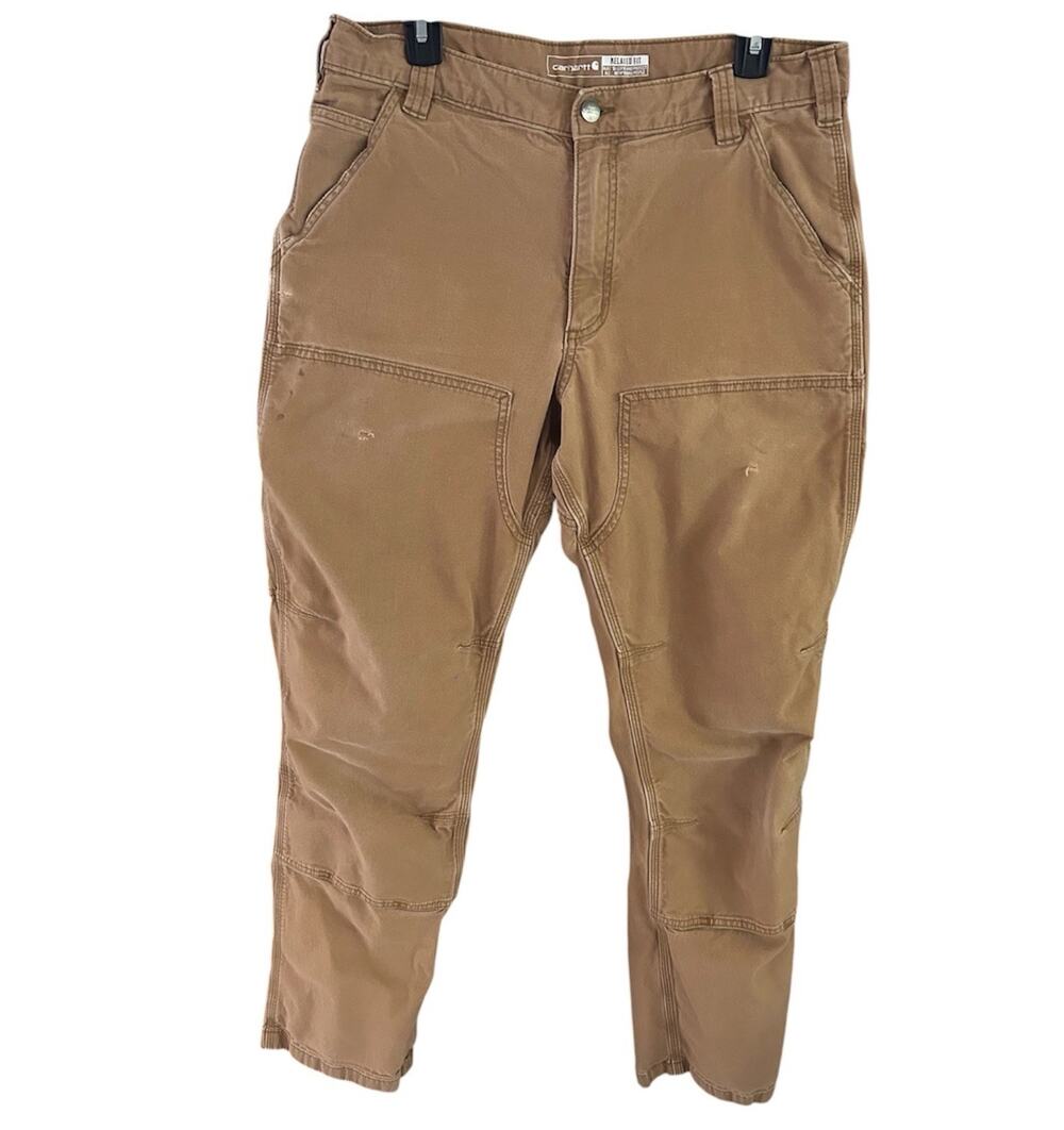 Carhartt 102802 Men 34x34 Rugged Flex Double Knee Work Pants Brown Distressed